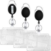 EXCITAT Intrekbare lanyard - met transparante kaarthouder - voor sleutelhangers en ID-kaarten - Set van 3