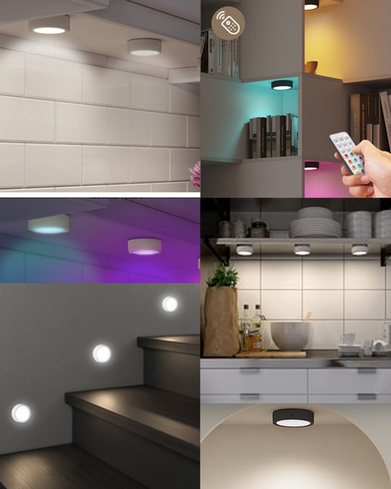 ibettertec - 6 stuks LED kast wand nacht lamp - verlichting - 16 kleuren inclusief afstandbieding - nachtlampje - woonkamer slaapkamer - Trapverlichting draadloos - op batterijen van Merkloos — afbeelding 5