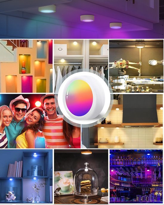 ibettertec - 6 stuks LED kast wand nacht lamp - verlichting - 16 kleuren inclusief afstandbieding - nachtlampje - woonkamer slaapkamer - Trapverlichting draadloos - op batterijen van Merkloos — afbeelding 4
