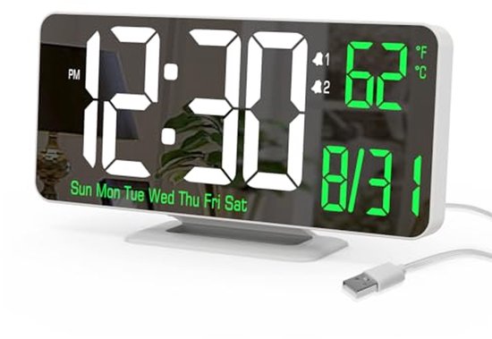 Starlet24 LED Wall Clock with Date and Temperature Display, Large LED Display, 45 x 22 cm (JH4622), Blue