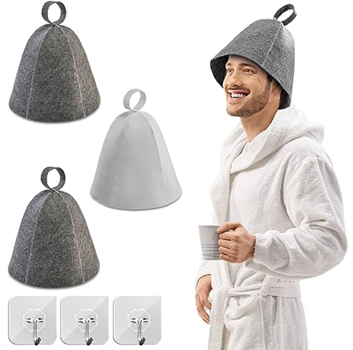 3 Stuks Vilten Saunahoed voor Dames en Heren - Ideale Douchemuts en Sauna-accessoire
