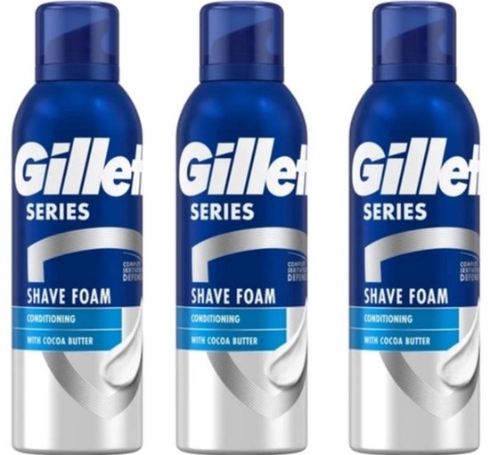 Crème à raser Gillette Series - Au beurre de cacao - 3 x 250 ml - Pack économique
