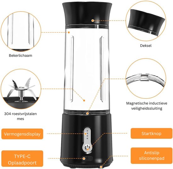 mavoa® Mini blender - blender to go - portable blender - 500 mL -150 W van Merkloos — afbeelding 4