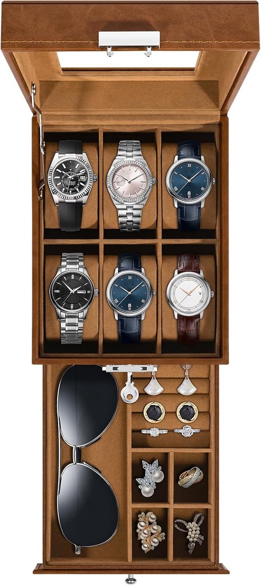 Uten Luxe Horloge Box - Sieraden-Brillen Doos - Zonnebrillen Opbergdoos - Mannen-Heren - Bruin