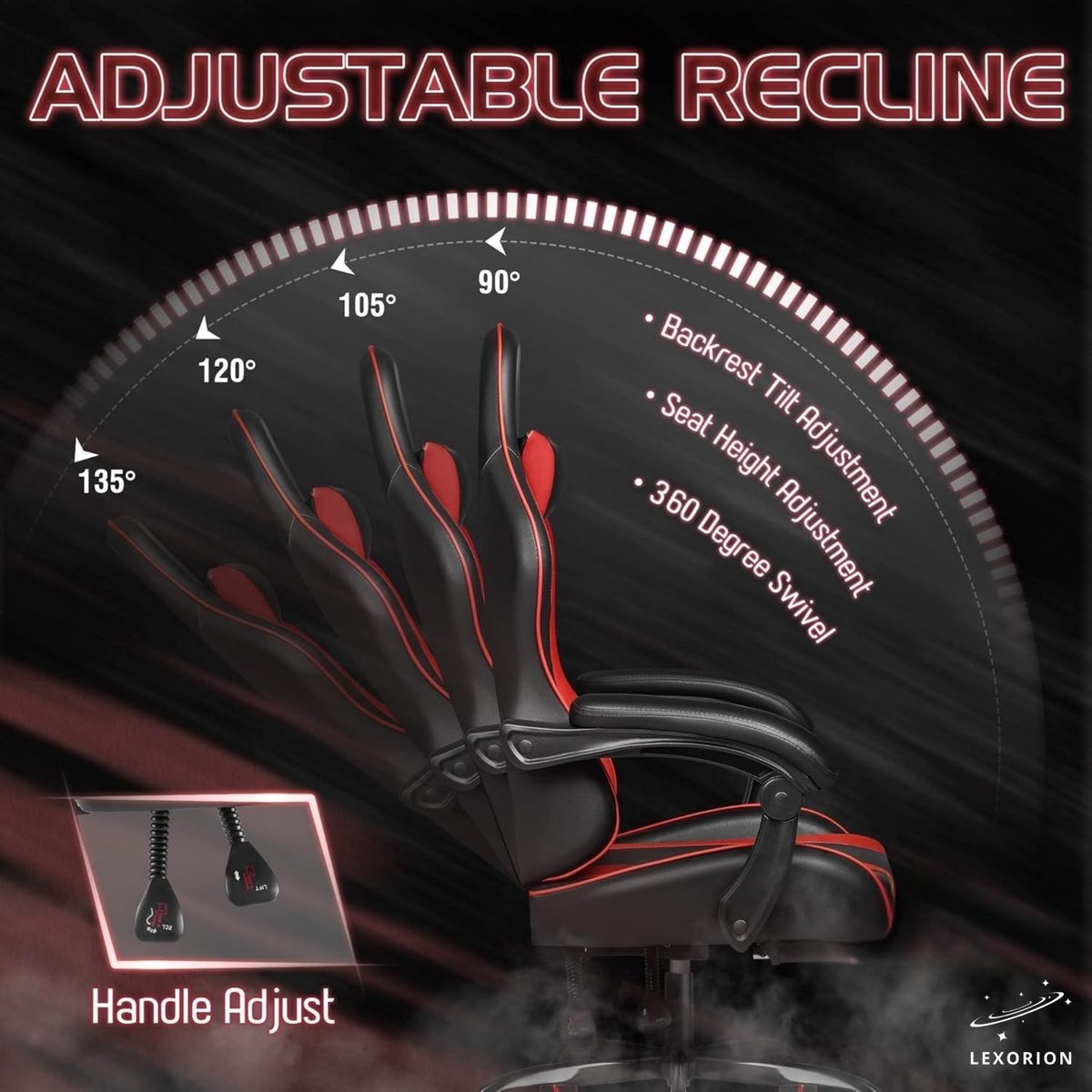 Lexorion Gaming Stoel Ergonomisch Rood met Gratis RGB - afbeelding 2