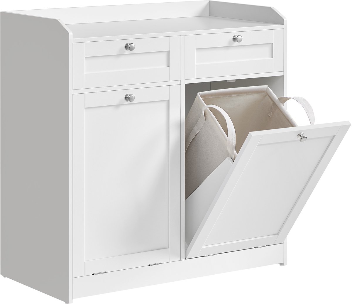 Opbergkast Badkamerkast Staande Kast 40x78,9x80,2 Cm Wit Met 2 Lades 2 Uitneembare Wasmand