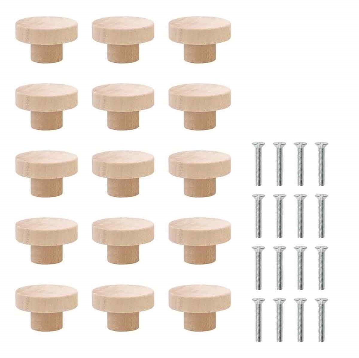 EXCITAT Meubelgreep - Meubelknop - Deurgreep - Houten Meubelgreep - Kastdeurgreep - met schroeven - 35mm - Rond - Hout - 15 stuks