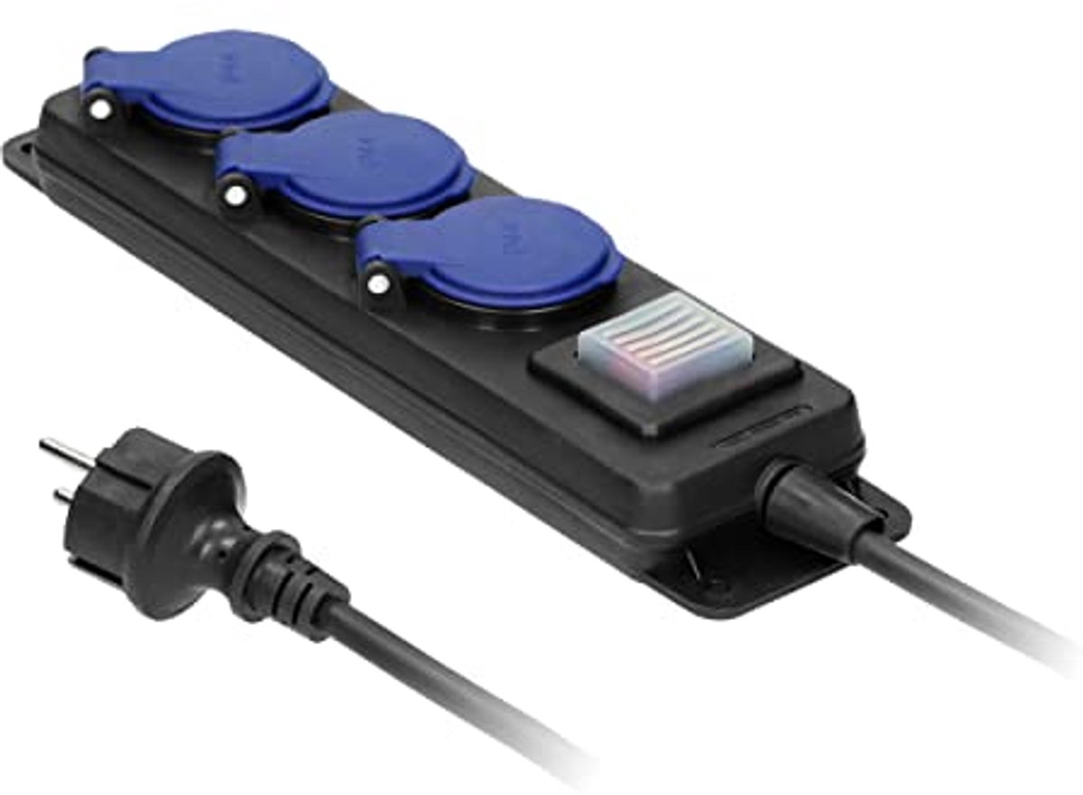 Waterdichte Verlengkabel met Schakelaar en 3 Stopcontacten - IP44, Rubber Kabel 3m