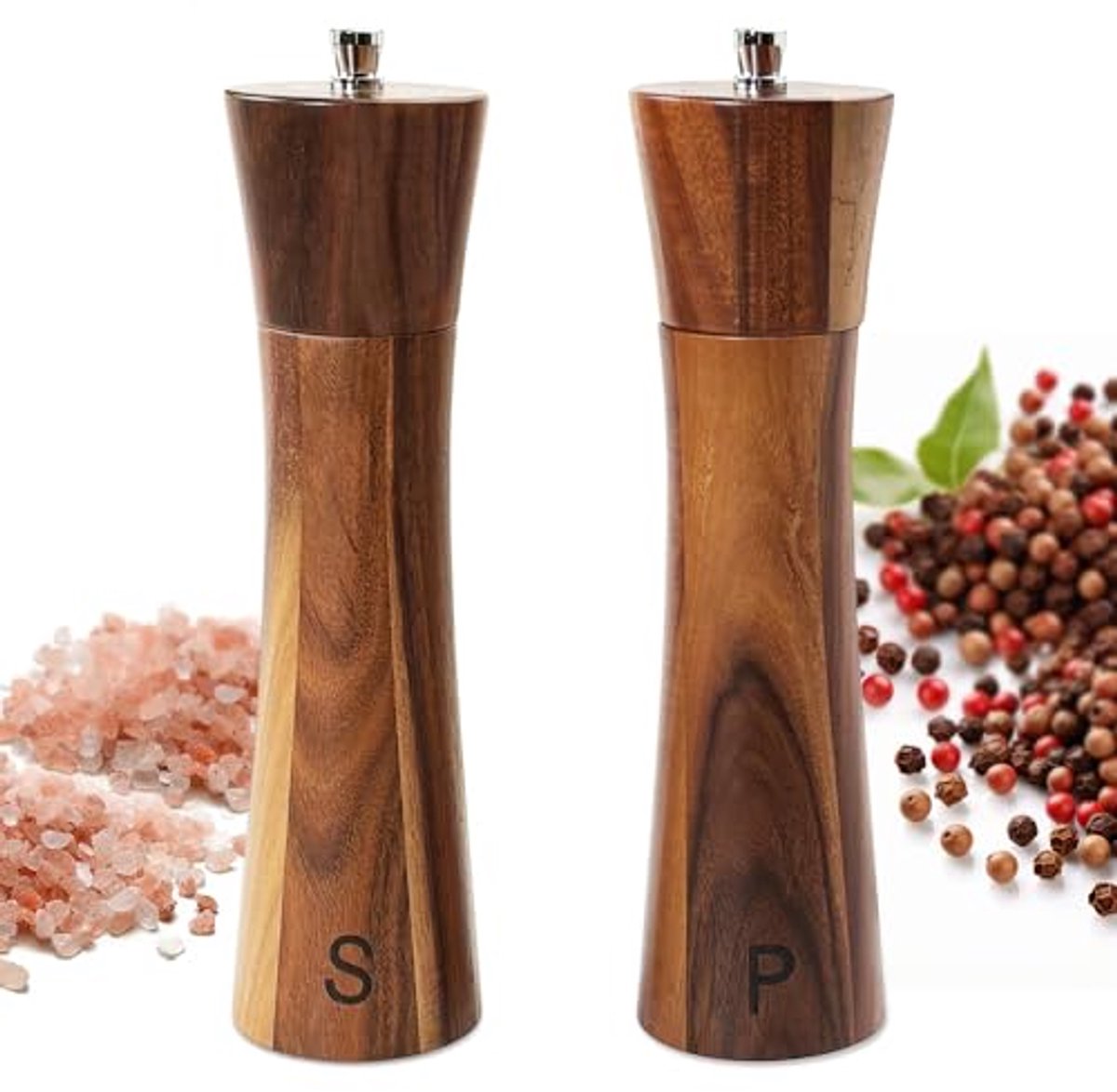 Zout- en Pepermolenset 20,3 cm - Acaciahouten Molens met Aanpasbare Grofheid