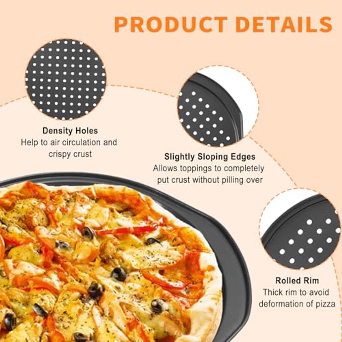 Pizzapannen voor Oven met Antiaanbaklaag - 35 cm, 2 Stuks