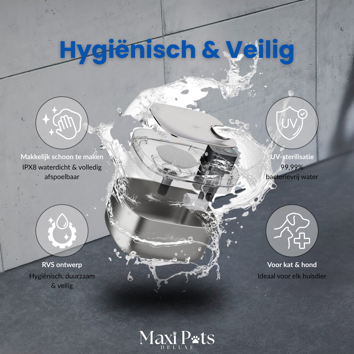Maxipets Aqua NOVA® 5,5L RVS drinkfontein met display thumbnail 2