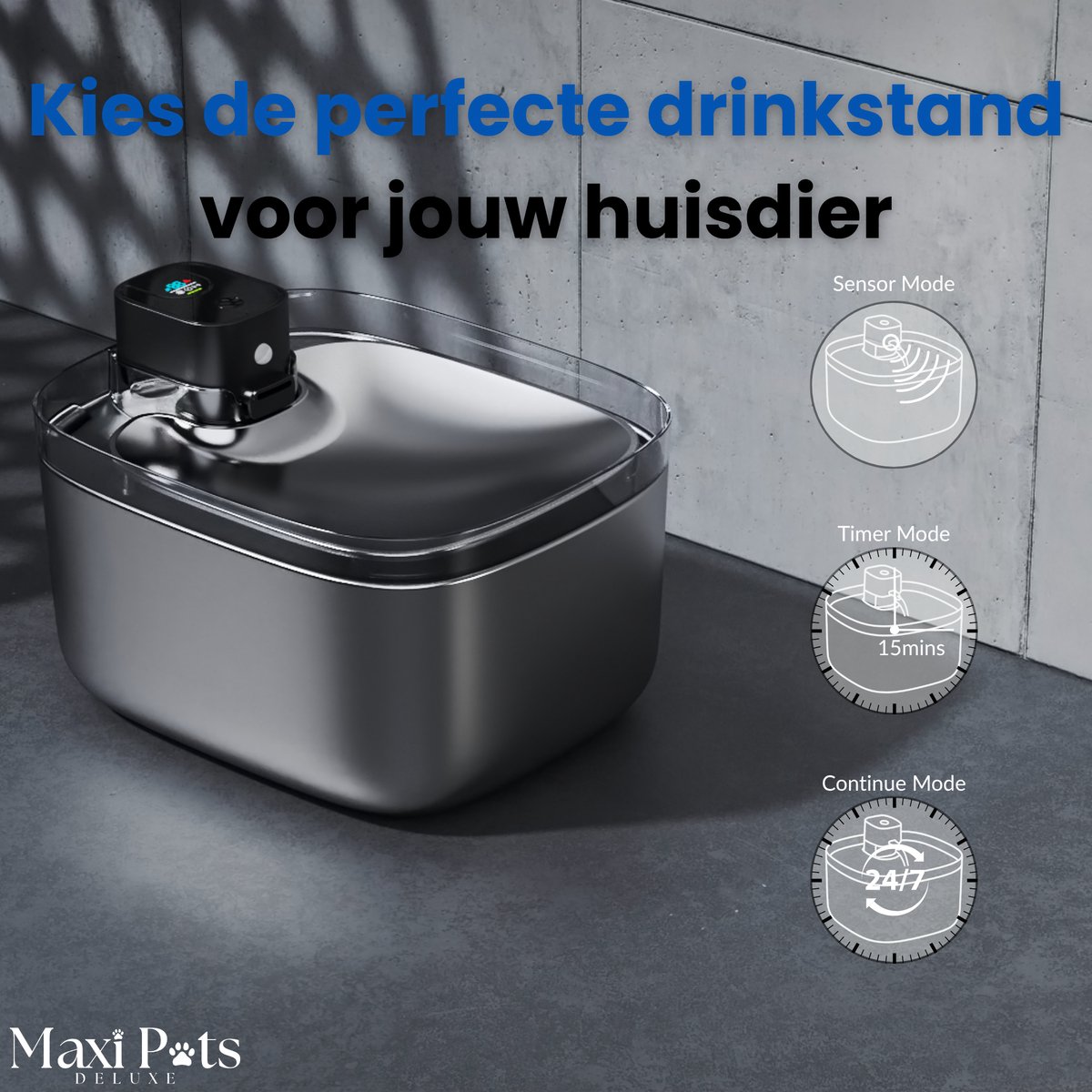 Maxipets Aqua NOVA® 5,5L RVS drinkfontein met display thumbnail 3