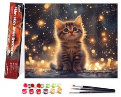 Schilderen op nummer voor volwassenen - Dieren, inclusief kwast en acrylverf - 40 x 50 cm, kat, zonder lijst
