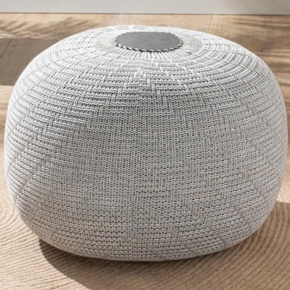 Ronde Gebreide Poef - Boho Zitkussen voor Woonkamer en Slaapkamer 37 x 50 cm