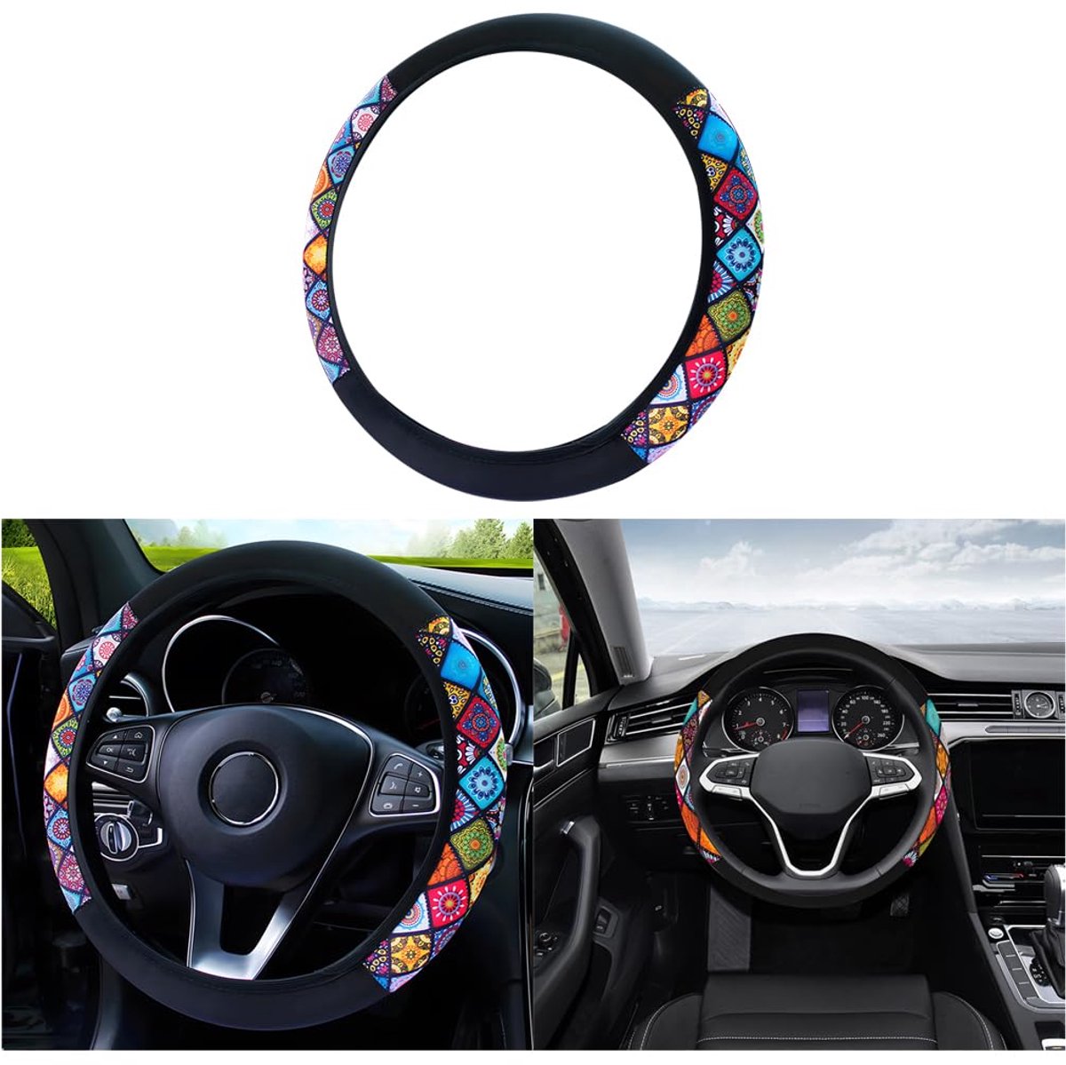 Geruite bedrukte stretch duplex stuurhoes, elastische stuurhoes, universele autostuurhoes, stuurwielhoes, stuurwielbeschermer, zonder binnenring, auto-accessoires