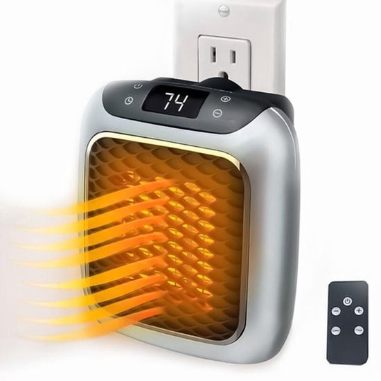 Slimme verwarming met stopcontact, elektrische verwarming met mini-afstandsbediening, geschikt voor slaapkamer, kantoor en woonkamer