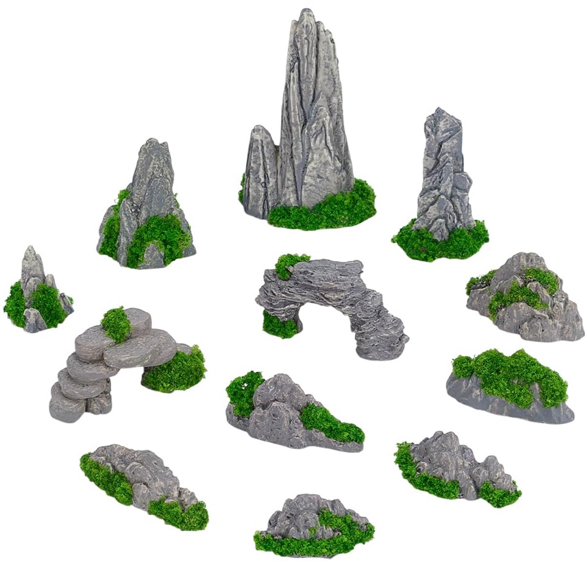 12 STKS Kleine Rotstuin Ornament 12 Stijl Hars Mini Rotstuin Decoratie Mini Zen Tuin Accessoires Miniatuur Berg voor Bonsai Aquarium en Tafelblad Display