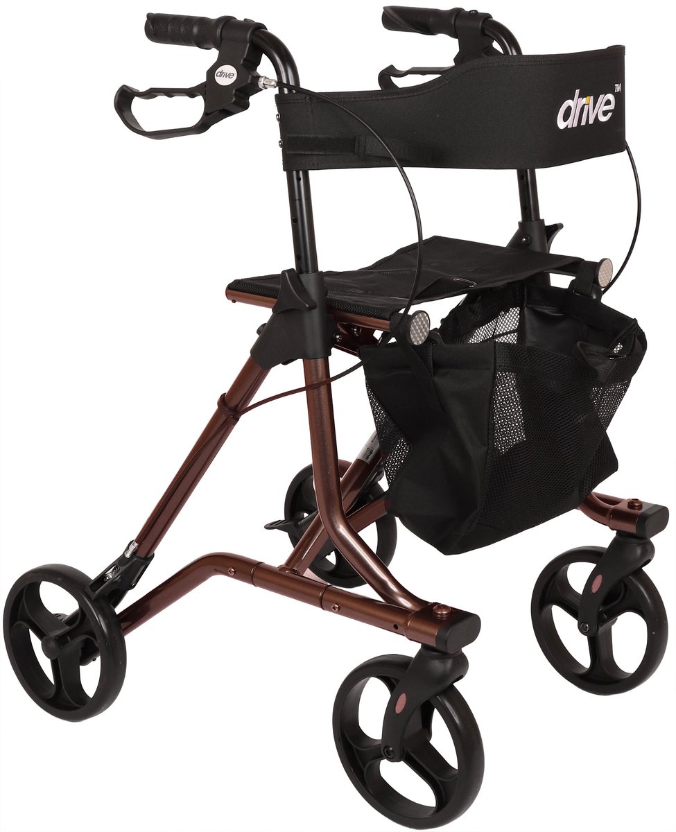 Rollator Torro - Rood - Lichtgewicht (6,9 kg) - Opvouwbaar - Hoge zithoogte - Lekvrije banden - Inclusief rugsteun, stokhouder en netje - Gebruikerslengte: 160 tot 185 cm