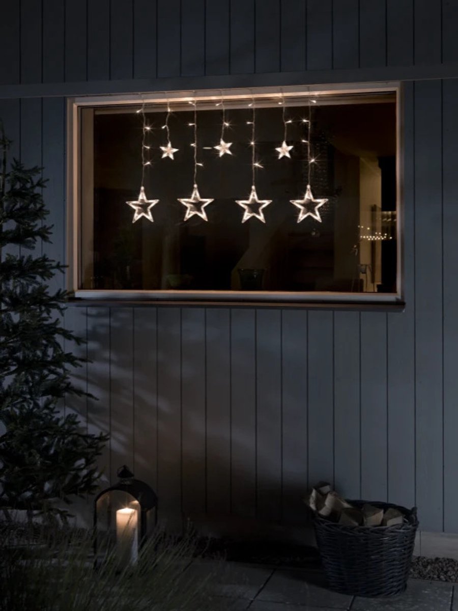 Lichtgordijn voor buiten - 7 sterren - Extra warm wit - 0.9 meter - 77 LEDs - Kerstverlichting - Raamverlichting – foto 3
