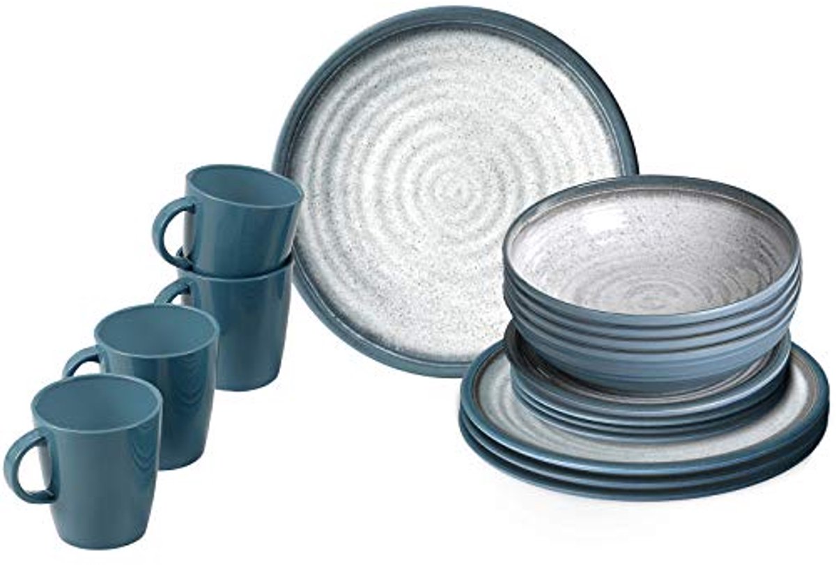 Serviesset 16-delig in Blauw en Grijs voor Buiten en Binnen