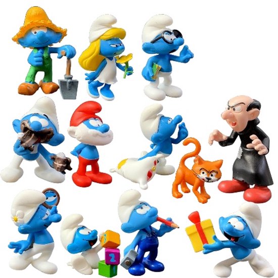 Speelset van de smurfen - 12 figuurtjes - speelfiguurtjes - met smurfin, Gargamel en vele anderen