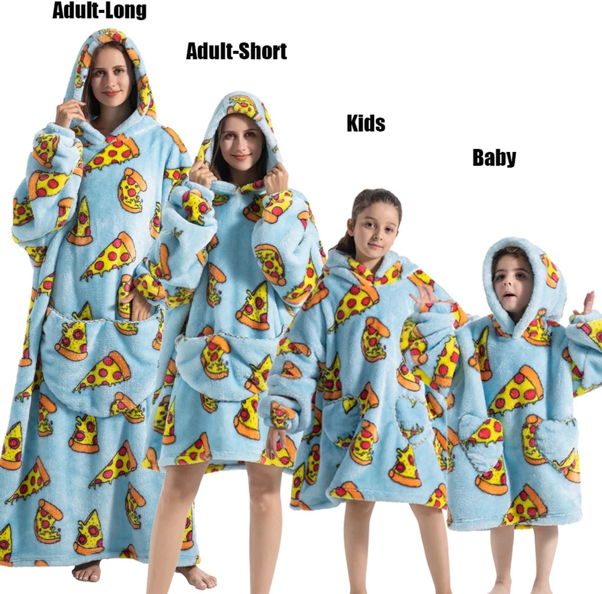 BolFlow® Hoodie Deken - Adult Short - Deken Met Mouwen - Hoge Kwaliteit - Comfortabel & Zacht - Schattige Print - One Size Lengte 90 cm - Lichblauw