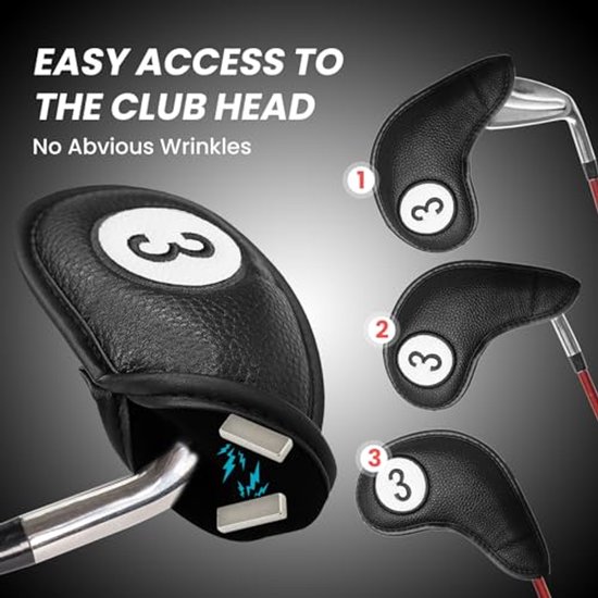 Golfclub Hoofd Covers voor Ijzers - Magnetische Sluiting, 9 Stuks Set, Deluxe Synthetisch Leer van Merkloos — afbeelding 3