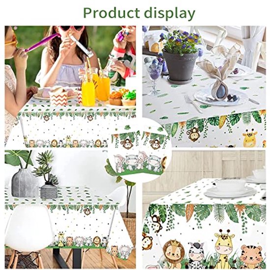 Safari-jungle Tafelkleed – 2 Stuks, 274 X 137 Cm, Waterdicht, Met Kleurrijke Dierenprint, Ideaal Voor Kinderfeestjes, Babyshowers En Picknicks