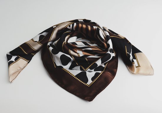 Bandana Sienna - Accessories Junkie Amsterdam- Tissé - Panthère zèbre - Femme - Viscose soie - Carré - 70*70cm - Foulard - Écharpe - Noir Zwart blanc