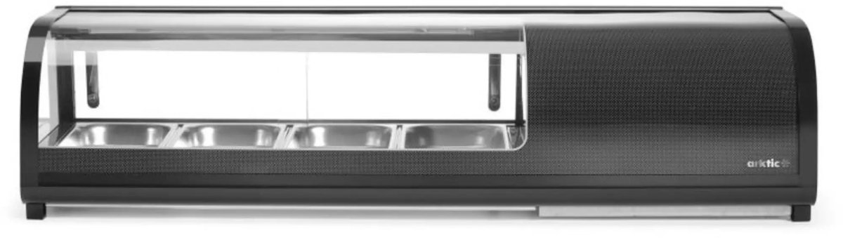 Arktic Sushi koelvitrine - rvs - 117,7x42,6x29,6 cm - zwart - 4x GN 1/3 bakken hoogte 40 mm