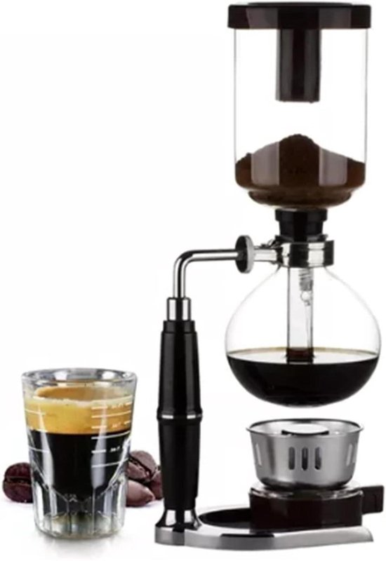 Allecto plus - Glazen Sifon Koffiezetapparaat voor Handgebrouwen Koffie - Roestvrijstalen Basis - Klassieke Koffiemachine - Vacuüm Koffiebrouwer - Hete Theemaker - Voor Thuiskantoor
