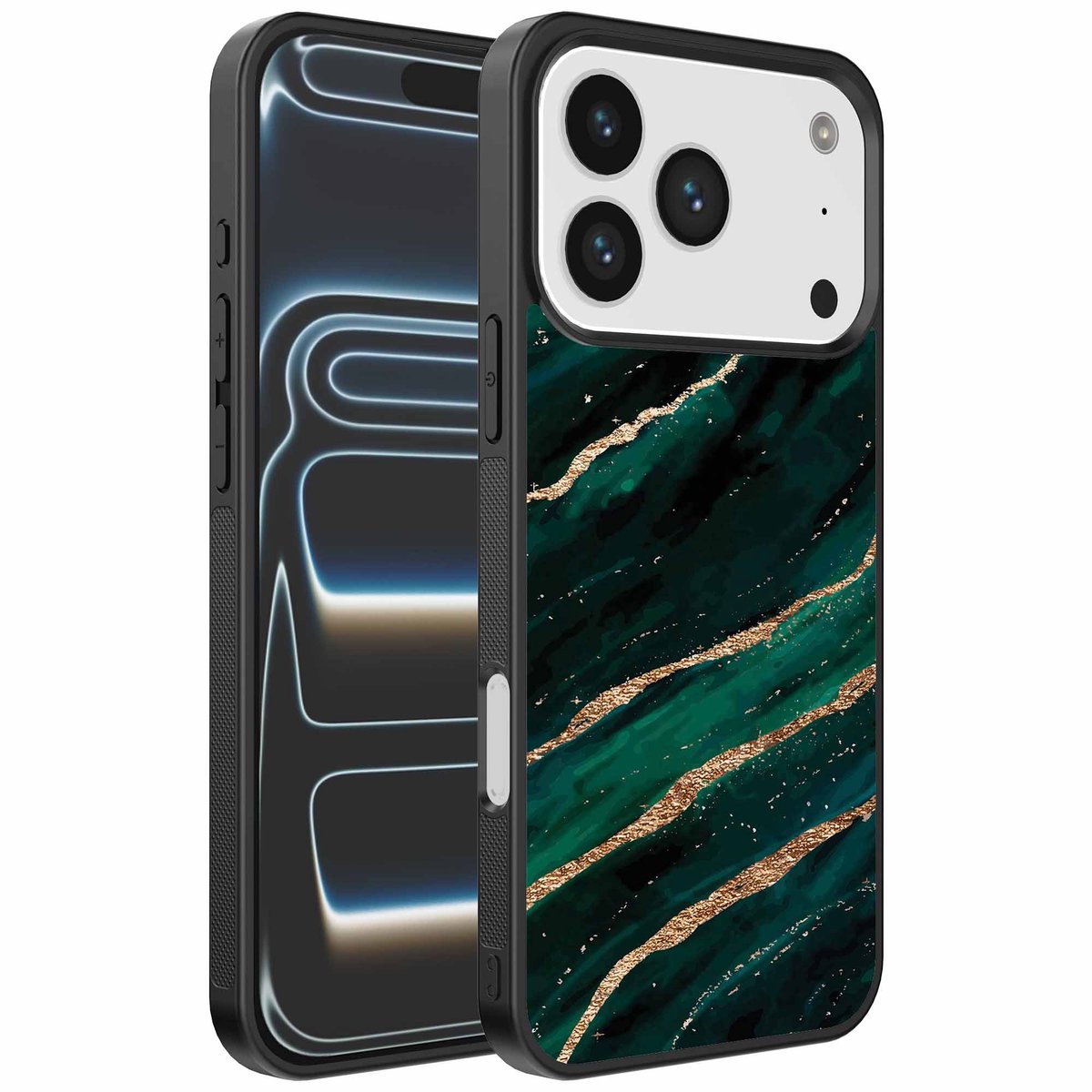 Geschikt voor iPhone 17 Pro Telefoonhoesje met marmer opdruk - TPU backcover case marble design - Groen Goud - Smartphonica geschikt voor iPhone 17 Pro