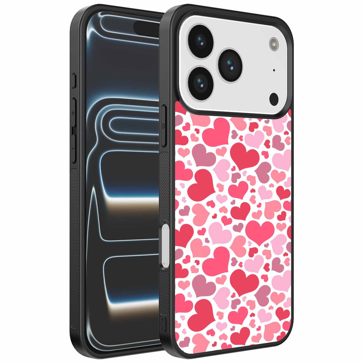 Geschikt voor iPhone 17 Pro Telefoonhoesje met Hartjes Print - Hearts Design TPU Backcover Case - Kinder Hoesje met Hartjes Design - Smartphonica geschikt voor iPhone 17 Pro