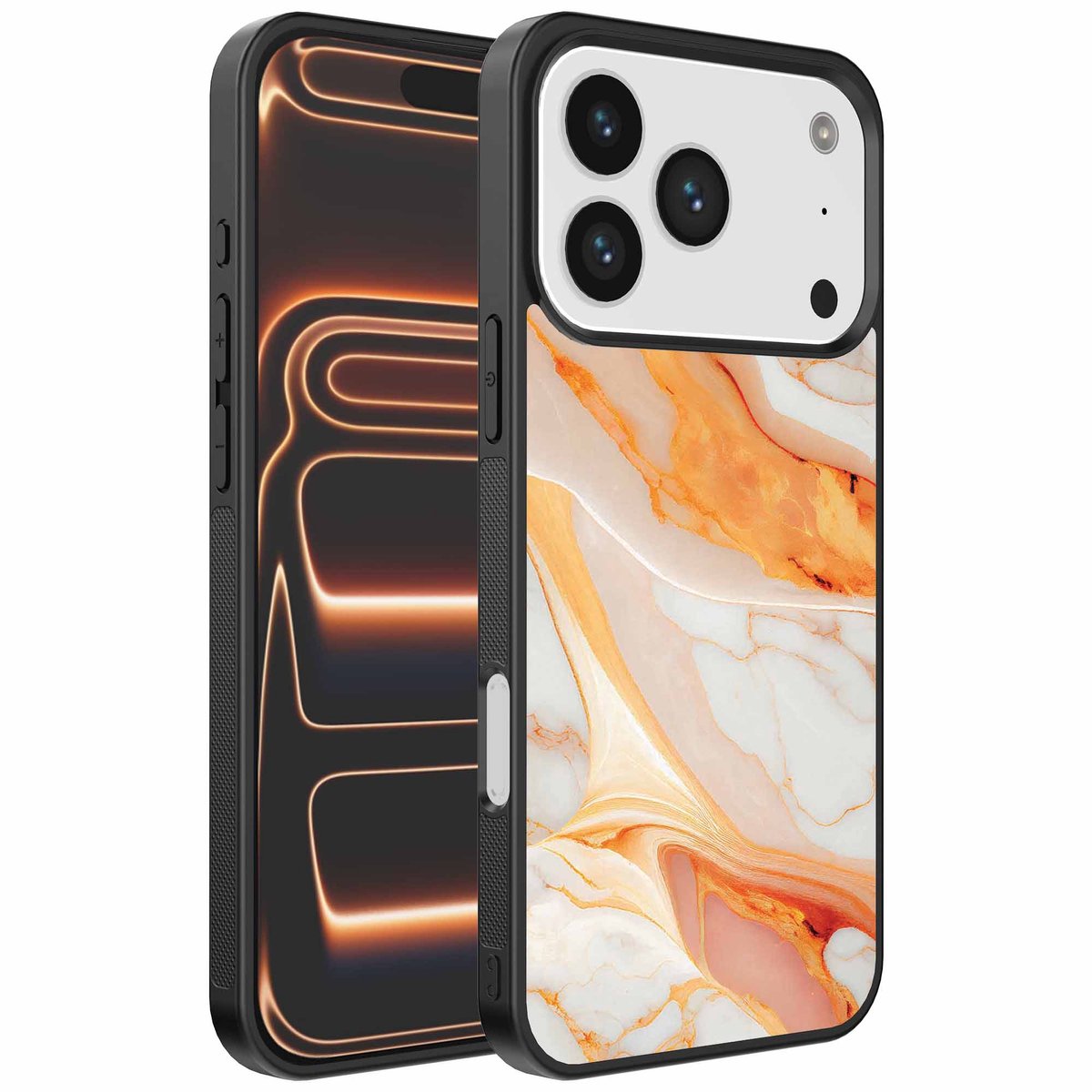 Geschikt voor iPhone 17 Pro Max Telefoonhoesje met marmer opdruk - TPU backcover case marble design - Oranje - Smartphonica geschikt voor iPhone 17 Pro Max