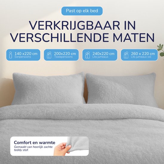 Decoware® Teddy Fleece dekbedovertrek - Grijs - 140x220 + 60x70 cm van Decoware — afbeelding 4