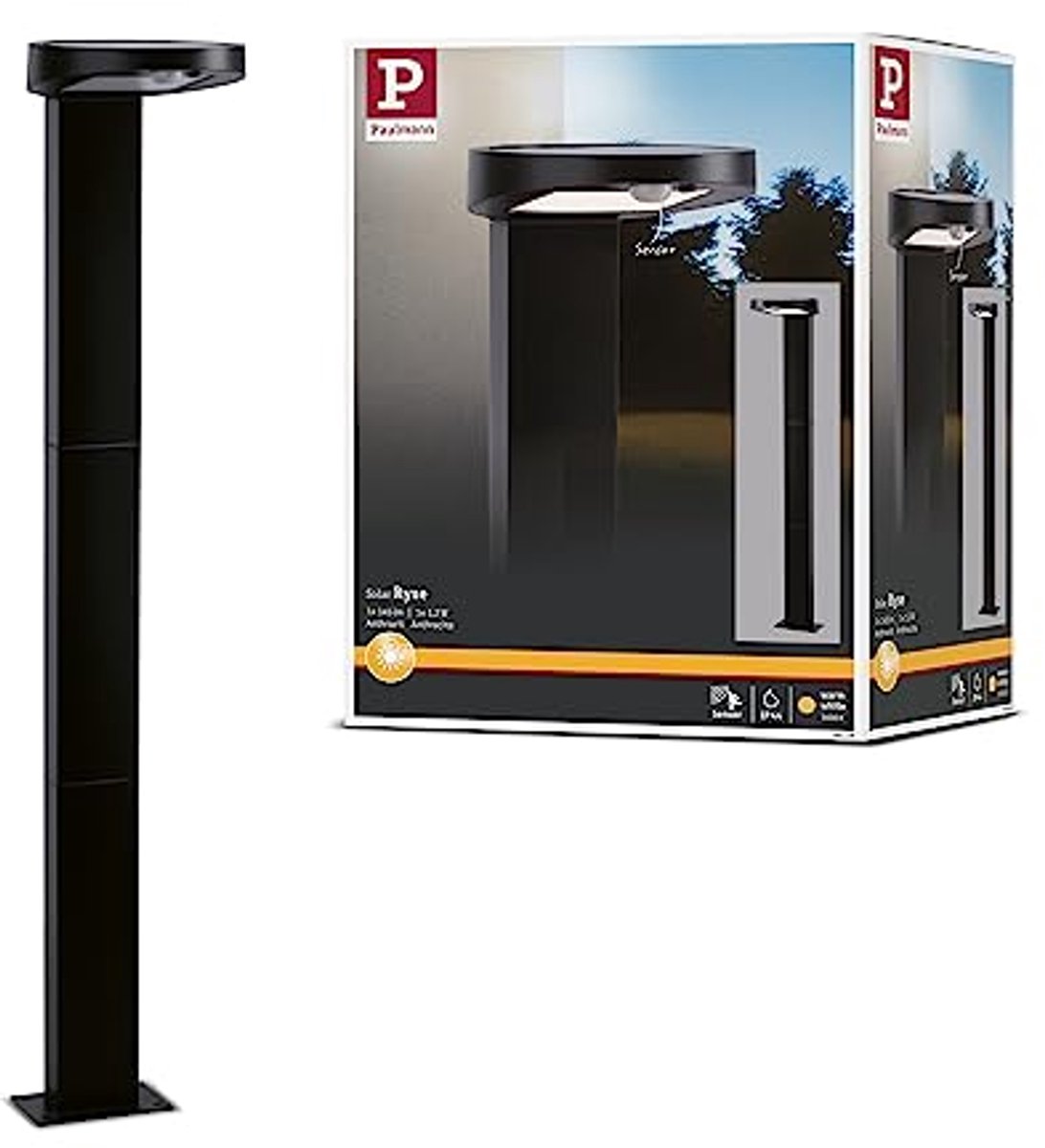Zonne-energie Tuinpaal LED Buitenlamp - Antraciet, 3000K Warm Wit