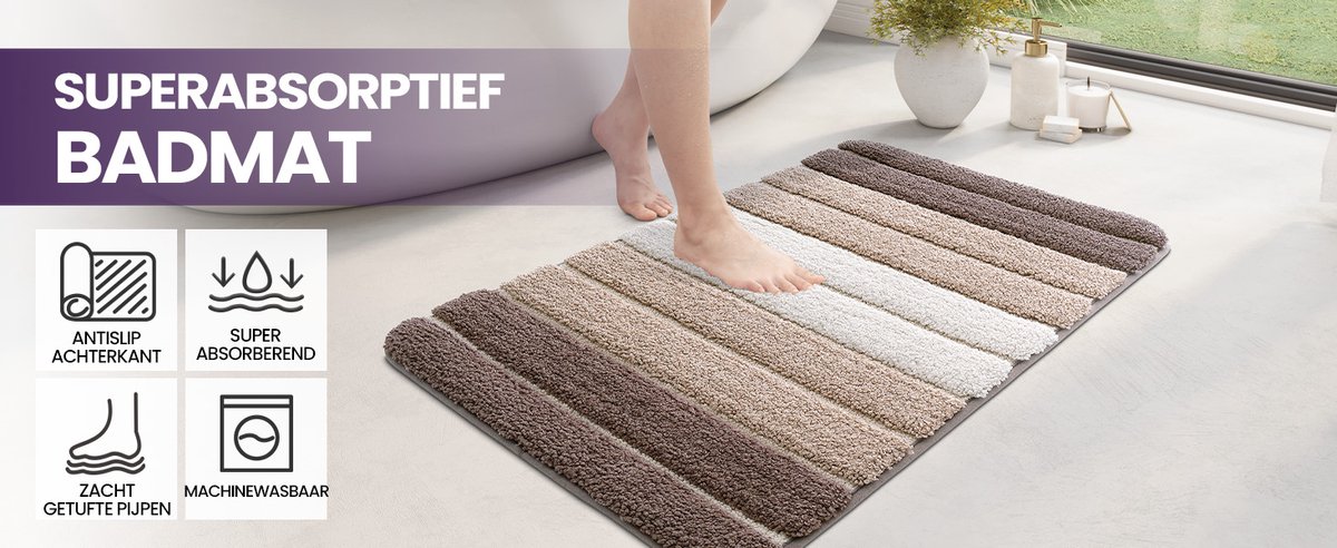 Microvezel Badkamervloermat, Badkamer Accessoires, Badmat 60 x 90 cm, Antislip, Absorberend Water, Machinewasbaar,Beige