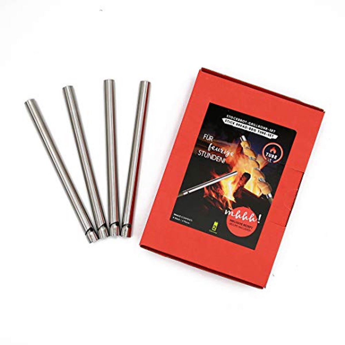 Baguette Grill Tubes Set van Rvs - 4 Stuks - D: 13 mm, L: 200 mm