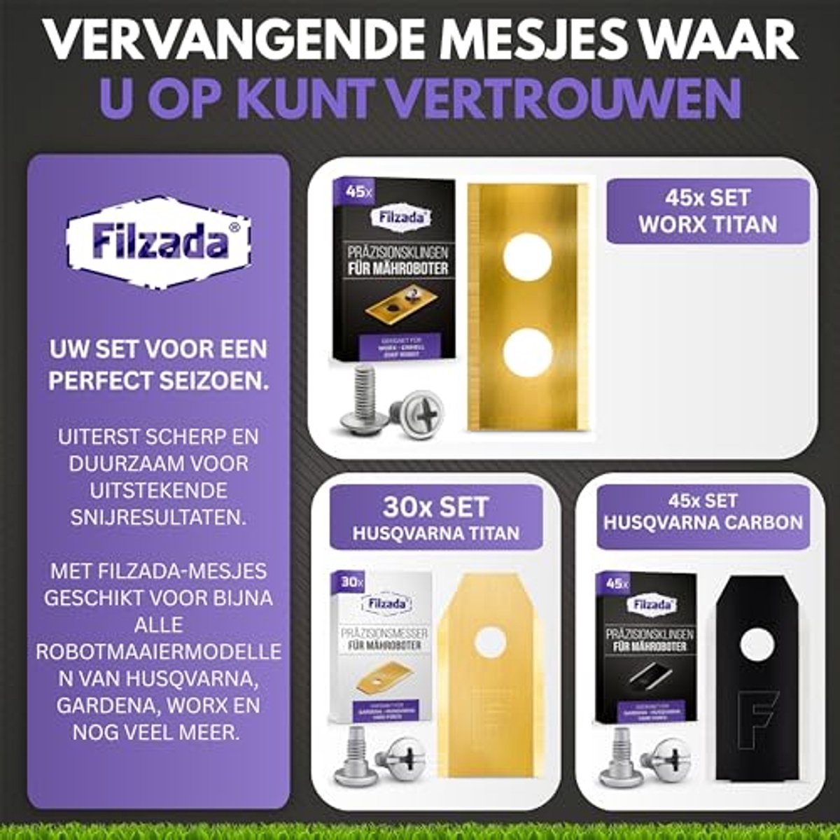 Afbeelding 3 van Ultrascherpe vervangende titanium messen voor robotmaaiers - 18x set incl. 45 schroeven