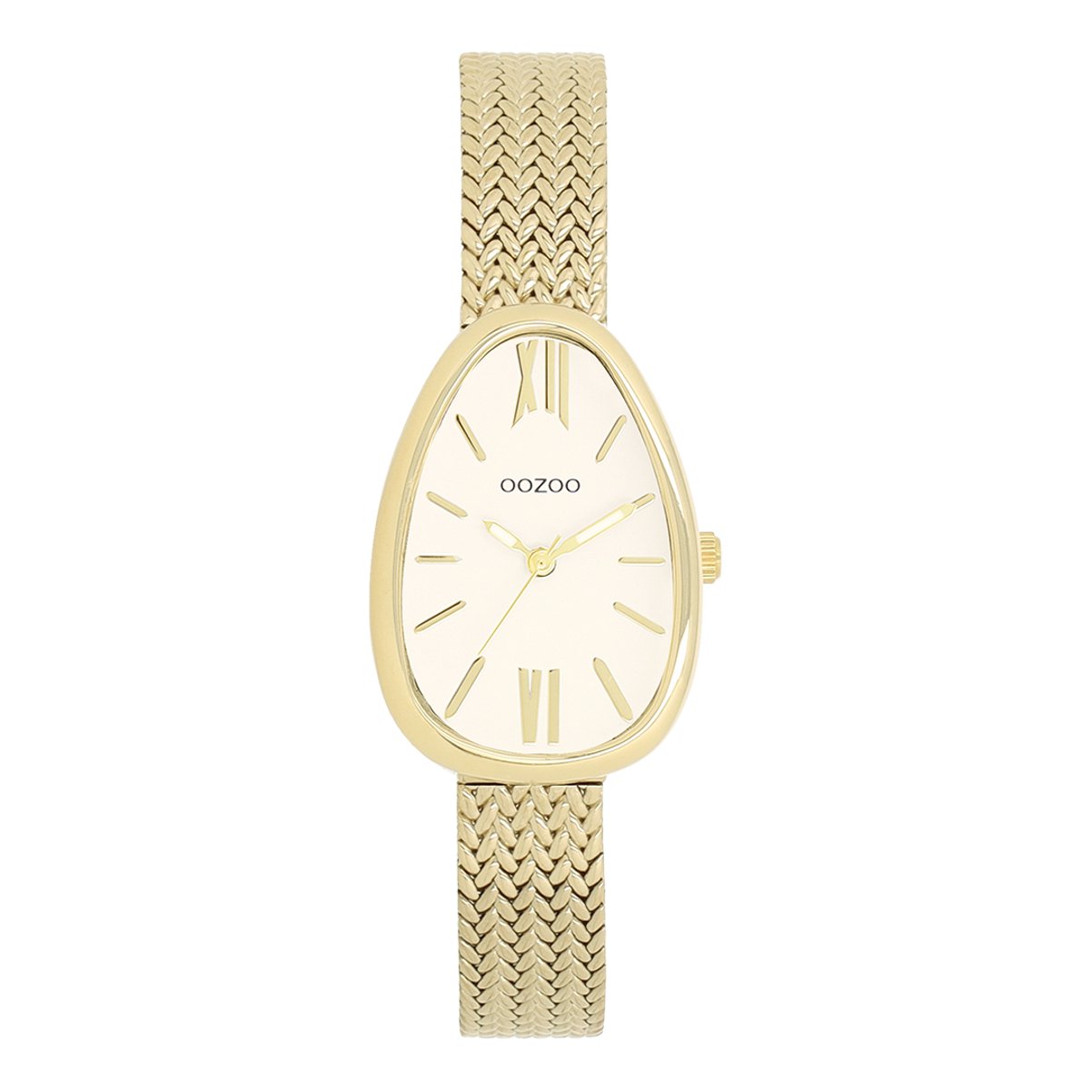 OOZOO Timepieces - Goudkleurige horloge met metalen v-mesh armband - C11642