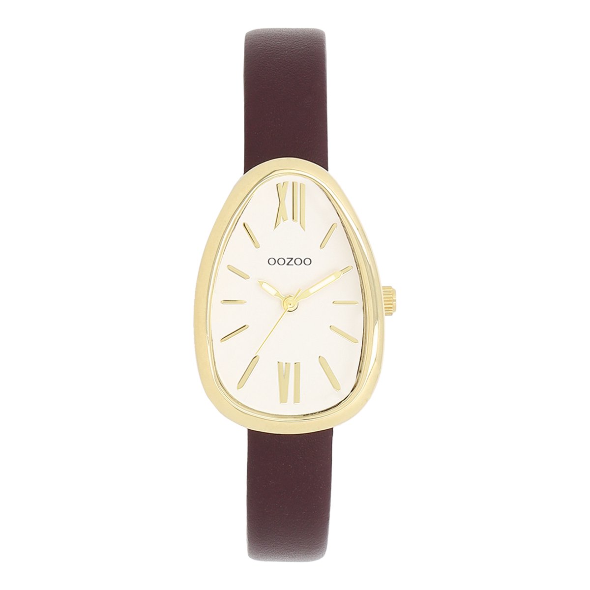 OOZOO Timepieces - Goudkleurige horloge met vijgenrode leren band - C11635