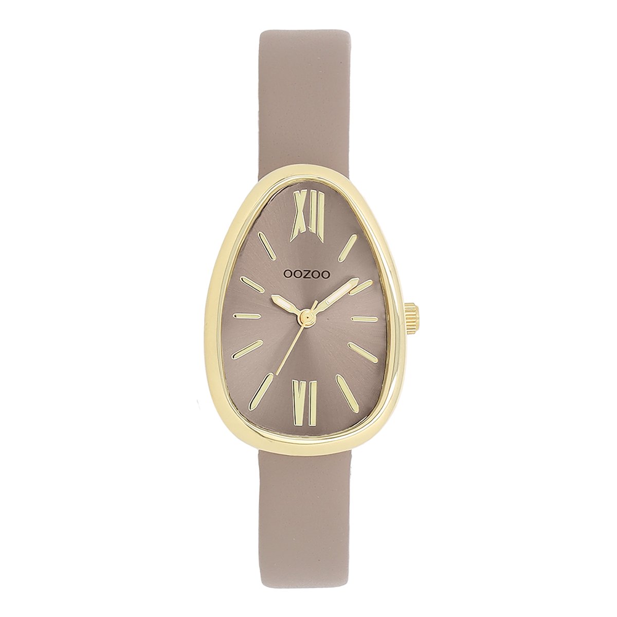 OOZOO Timepieces - Goudkleurige horloge met taupe leren band - C11637