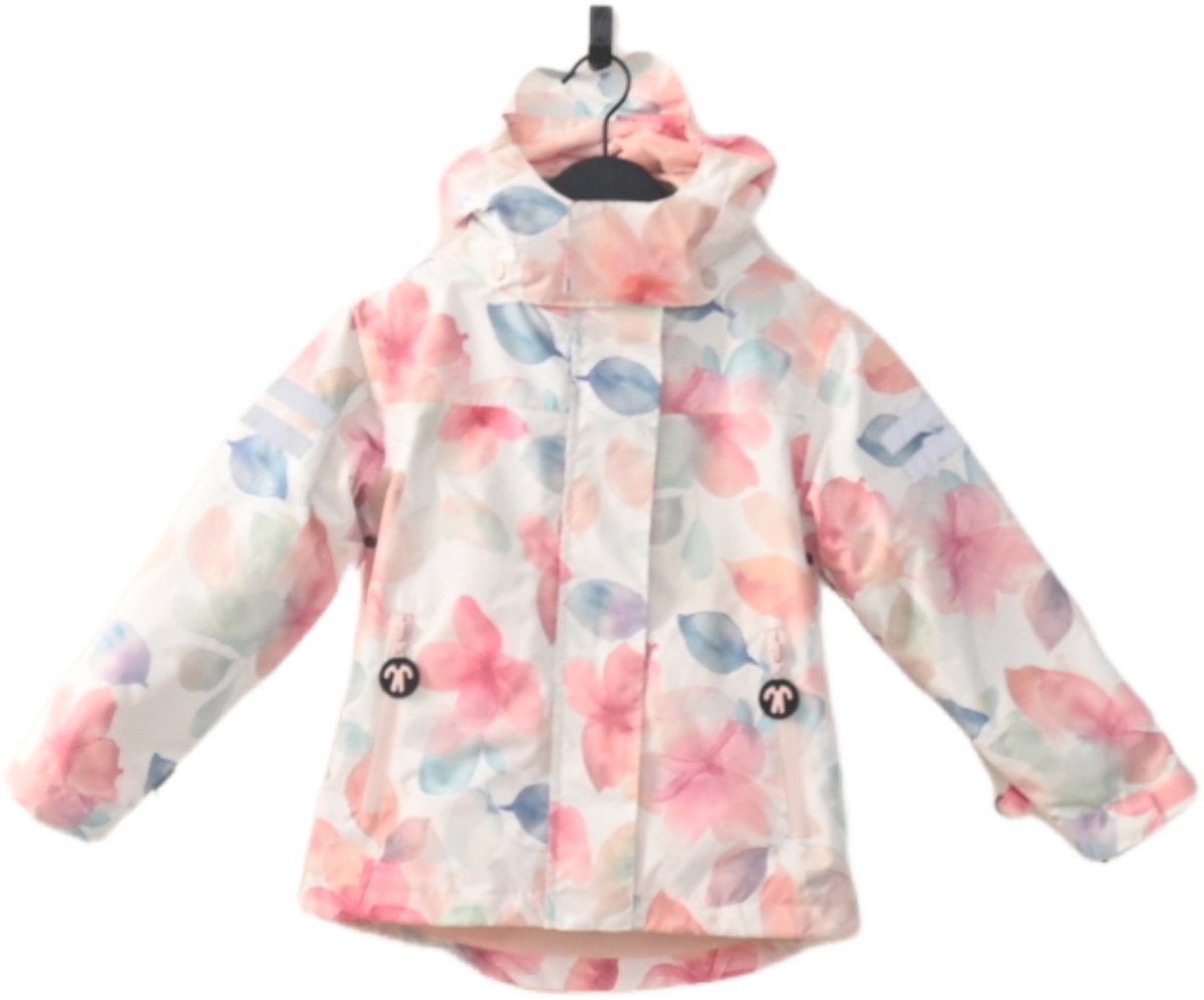 Ducksday - Winterjas - Kinderen - Waterdicht - Ademend - 3 in 1 - Winterjas - Unisex - Roze- Gebloemd - Maat 122/128 - 8 jaar