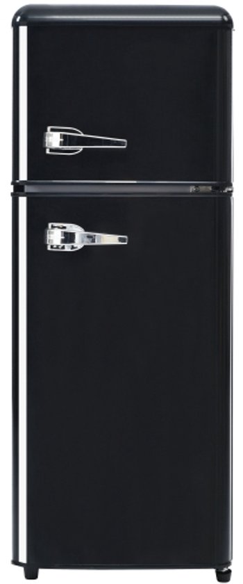 Retro Koelkast 41x45,5x105,5cm Zwart Tweedelige Koelvriescombinatie LED Licht Totaal 92L Vriesvak 28L Energiezuinig Geschikt Voor Kleine Woningen