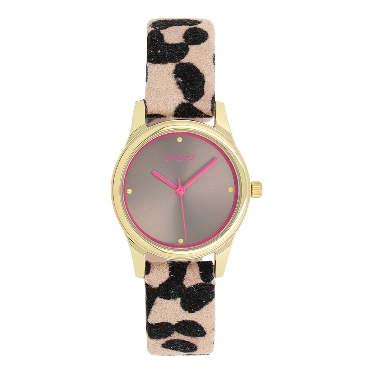 OOZOO Timepieces - Goudkleurige horloge met bruin-zwarte leren band - C11626