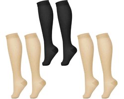 3 Pairs Open Toe Compression Stockings, Toeless Support Socks, Easy to Wear, Toeless Socks for Men Women, Black, Beige, One Size, Black, Beige