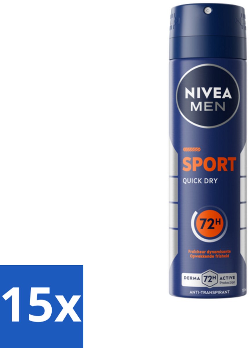 15 x NIVEA Men Deodorant Spray Sport 150 ml - Sport Deodorant - Anti-transpirant Spray - 48 Uur Bescherming - Zweetvermindering - Fris Gevoel