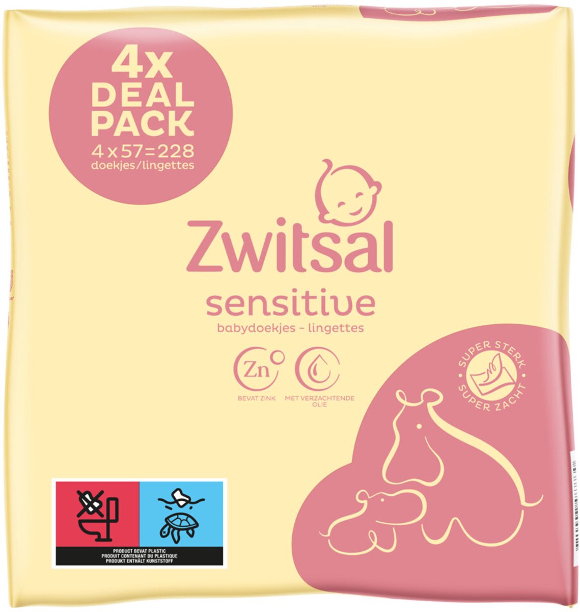 Zwitsal - Sensitive Billendoekjes - 57 doekjes per pak - 4 pakken