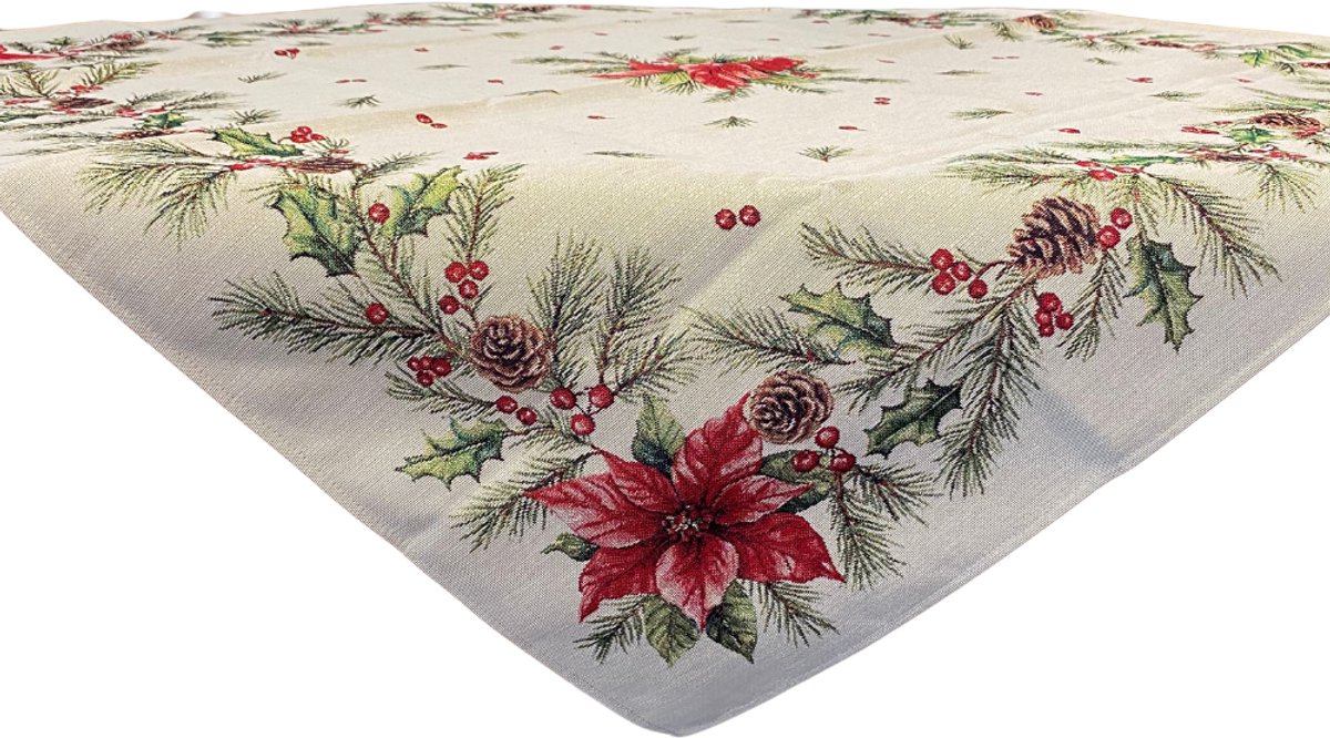 Tafelkleed - Kerst - Gobelinstof - Mary - Dennenappel - Kerstroos - 100 x 100 cm