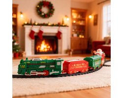 Kersttrein met licht en geluid – 19-delige set – 3 sporen (rond, ovaal, figuur-8) – Batterij aangedreven – Kerstdecoratie – Voor kinderen vanaf 3 jaar